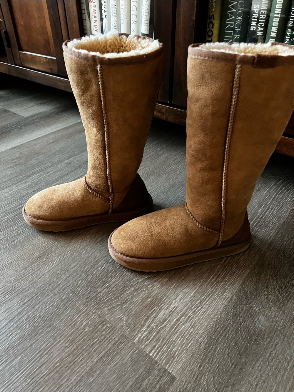 Australian UGG Tall Shearling-Lined Suede Boots - Chestnut
